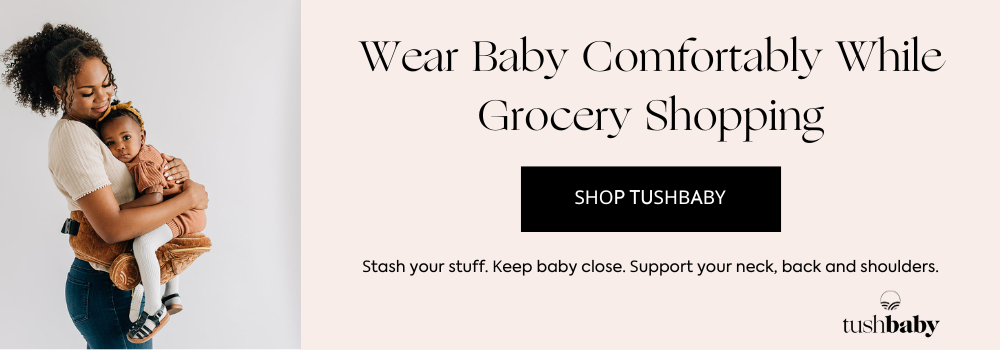 Grocery shop with baby easily with Tushbaby